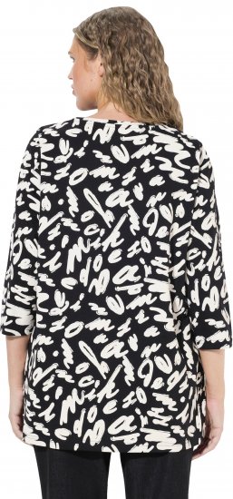 Ulla Popken Scribble Print Square Neck 3/4 Sleeve Tee Black - Mintás pólók nőknek - 