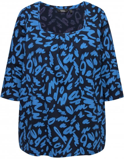 Ulla Popken Scribble Print Square Neck 3/4 Sleeve Tee Navy - Mintás pólók nőknek - 