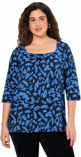 Ulla Popken Scribble Print Square Neck 3/4 Sleeve Tee Navy - Mintás pólók nőknek - 