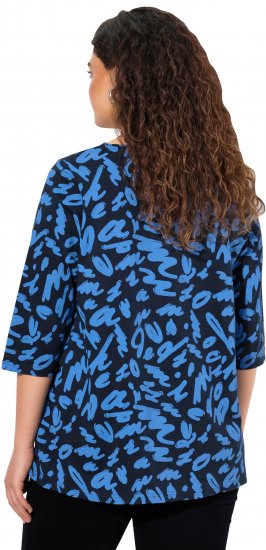 Ulla Popken Scribble Print Square Neck 3/4 Sleeve Tee Navy - Mintás pólók nőknek - 