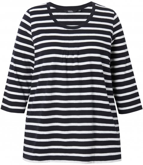 Ulla Popken Striped 3/4 Sleeve A-Line Tee Black - Pólók - 