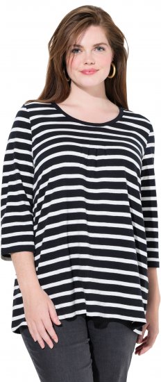 Ulla Popken Striped 3/4 Sleeve A-Line Tee Black - Pólók - 