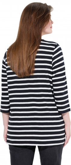 Ulla Popken Striped 3/4 Sleeve A-Line Tee Black - Pólók - 