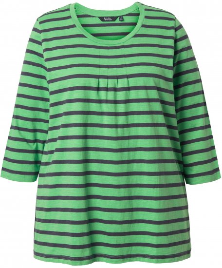 Ulla Popken Striped 3/4 Sleeve A-Line Tee Apple Green - Pólók - 