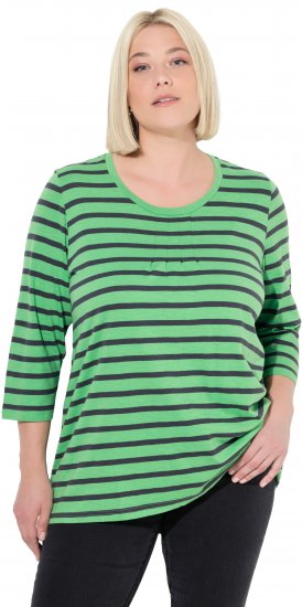 Ulla Popken Striped 3/4 Sleeve A-Line Tee Apple Green - Pólók - 