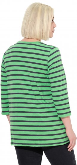 Ulla Popken Striped 3/4 Sleeve A-Line Tee Apple Green - Pólók - 