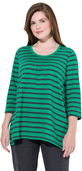 Ulla Popken Striped 3/4 Sleeve A-Line Tee Moss Green - Pólók - 