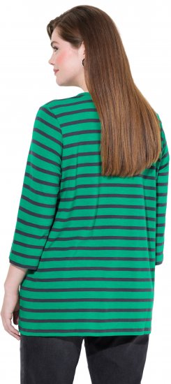 Ulla Popken Striped 3/4 Sleeve A-Line Tee Moss Green - Pólók - 