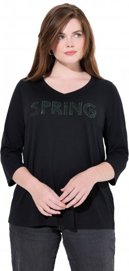 Ulla Popken SPRING Studded 3/4 Sleeve Tee Black - Pólók - 