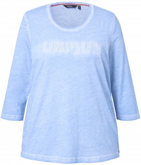 Ulla Popken UNIQUE Embroidered 3/4 Sleeve Tee Light Blue - Pólók - 
