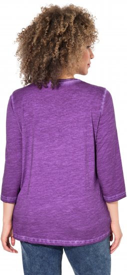Ulla Popken UNIQUE Embroidered 3/4 Sleeve Tee Purple - Pólók - 
