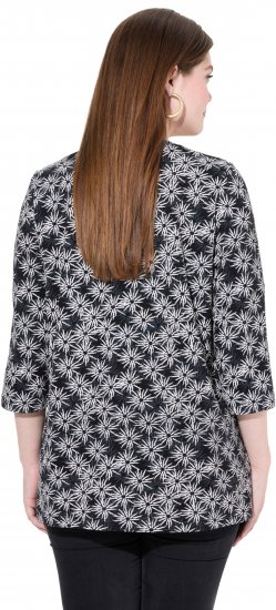 Ulla Popken Graphic Flower A-Line 3/4 Sleeve Tee Black - Pólók - 