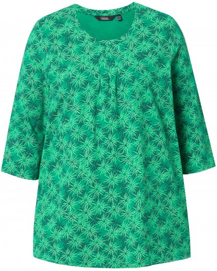 Ulla Popken Graphic Flower A-Line 3/4 Sleeve Tee Moss Green - Pólók - 