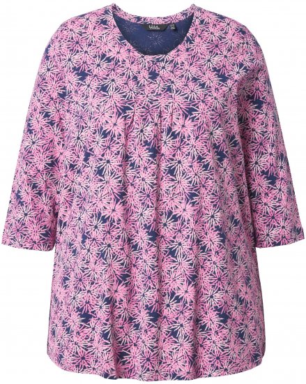 Ulla Popken Graphic Flower A-Line 3/4 Sleeve Tee Pink - Pólók - 