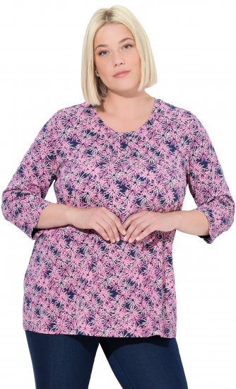 Ulla Popken Graphic Flower A-Line 3/4 Sleeve Tee Pink - Pólók - 