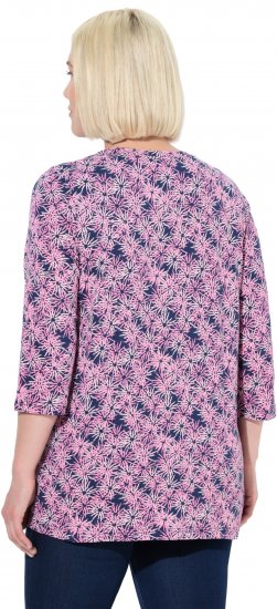 Ulla Popken Graphic Flower A-Line 3/4 Sleeve Tee Pink - Pólók - 