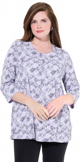 Ulla Popken Graphic Flower A-Line 3/4 Sleeve Tee Lavender - Pólók - 