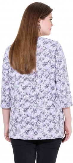 Ulla Popken Graphic Flower A-Line 3/4 Sleeve Tee Lavender - Pólók - 
