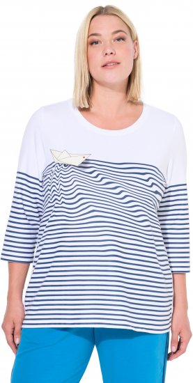 Ulla Popken Paper Boat Print 3/4 Sleeve Tee Snow White - Mintás pólók nőknek - 