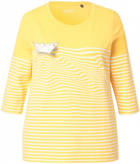 Ulla Popken Paper Boat Print 3/4 Sleeve Tee Sun Yellow - Mintás pólók nőknek - 