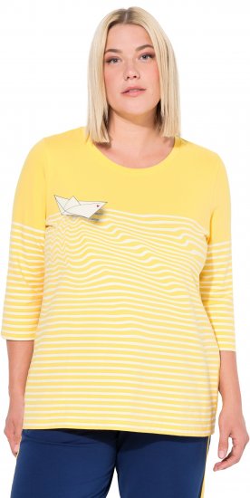 Ulla Popken Paper Boat Print 3/4 Sleeve Tee Sun Yellow - Mintás pólók nőknek - 