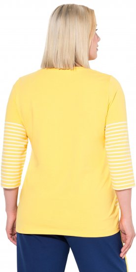 Ulla Popken Paper Boat Print 3/4 Sleeve Tee Sun Yellow - Mintás pólók nőknek - 