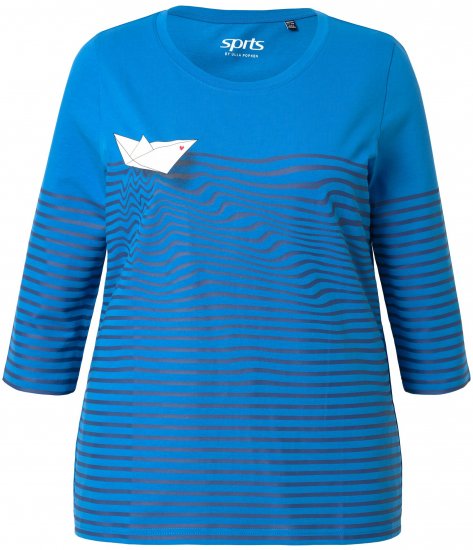 Ulla Popken Paper Boat Print 3/4 Sleeve Tee Pacific Blue - Mintás pólók nőknek - 