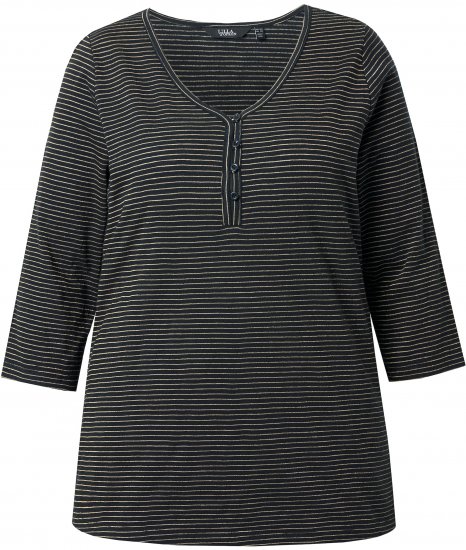 Ulla Popken Glitter Stripe 3/4 Sleeve Tee Anthracite - Mintás pólók nőknek - 