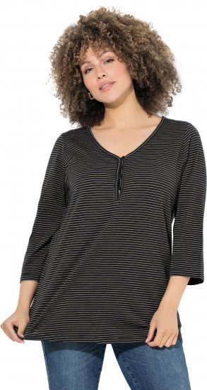 Ulla Popken Glitter Stripe 3/4 Sleeve Tee Anthracite - Mintás pólók nőknek - 