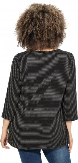 Ulla Popken Glitter Stripe 3/4 Sleeve Tee Anthracite - Mintás pólók nőknek - 
