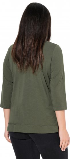 Ulla Popken Textured Lettering 3/4 Sleeve Tee Olive - Mintás pólók nőknek - 