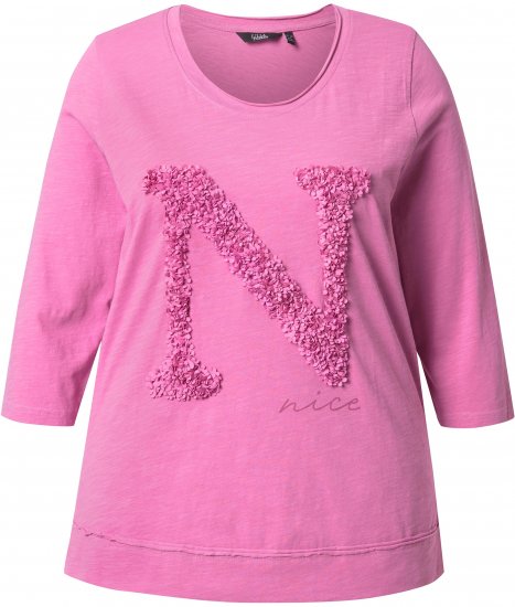 Ulla Popken Textured Lettering 3/4 Sleeve Tee Pink - Mintás pólók nőknek - 