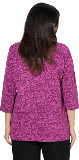 Ulla Popken Pleated Floral Print 3/4 Sleeve Tee Raspberry - Mintás pólók nőknek - 