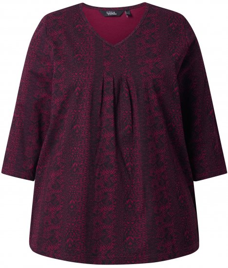 Ulla Popken Mixed Pattern Stripe 3/4 Sleeve Tee Black - Pólók - 