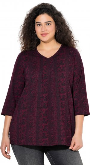 Ulla Popken Mixed Pattern Stripe 3/4 Sleeve Tee Black - Mintás pólók nőknek - 