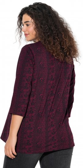 Ulla Popken Mixed Pattern Stripe 3/4 Sleeve Tee Black - Mintás pólók nőknek - 