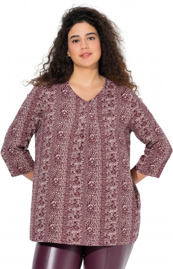 Ulla Popken Mixed Pattern Stripe 3/4 Sleeve Tee Dark Cherry Red - Pólók - 