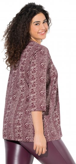 Ulla Popken Mixed Pattern Stripe 3/4 Sleeve Tee Dark Cherry Red - Pólók - 