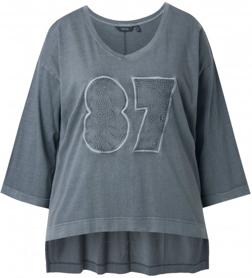Ulla Popken 87 Applique Oversized Long Sleeve Tee Graphite Grey - Pólók - 