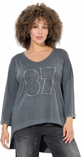 Ulla Popken 87 Applique Oversized Long Sleeve Tee Graphite Grey - Pólók - 