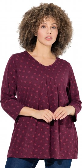 Ulla Popken Flower Print 3/4 Sleeve Tee Dark Ruby - Pólók - 