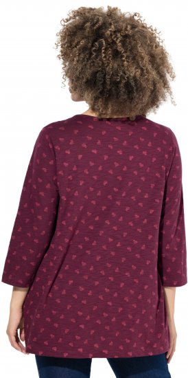Ulla Popken Flower Print 3/4 Sleeve Tee Dark Ruby - Pólók - 