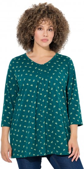 Ulla Popken Flower Print 3/4 Sleeve Tee Teal Green - Pólók - 