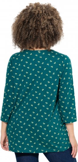Ulla Popken Flower Print 3/4 Sleeve Tee Teal Green - Pólók - 