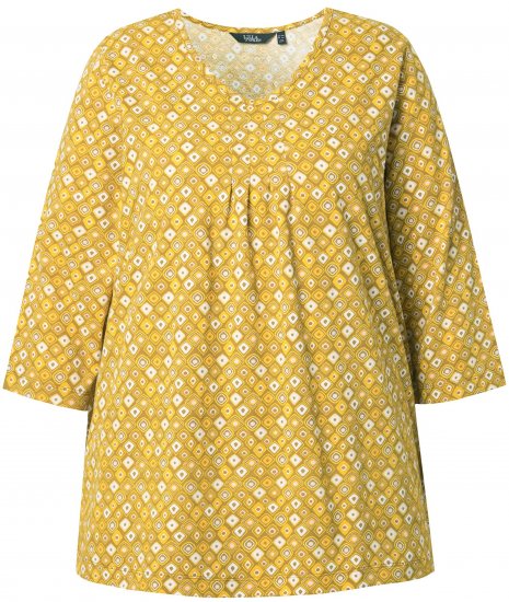 Ulla Popken Graphic Print Pleated 3/4 Sleeve Tee Mocha Brown - Pólók - 