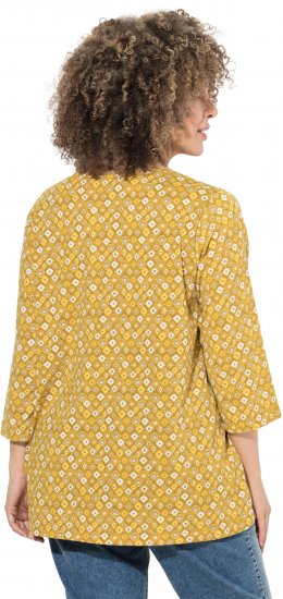 Ulla Popken Graphic Print Pleated 3/4 Sleeve Tee Mocha Brown - Pólók - 