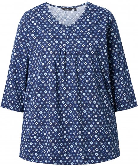 Ulla Popken Graphic Print Pleated 3/4 Sleeve Tee Blue - Pólók - 