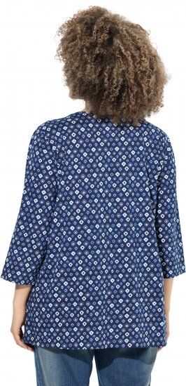 Ulla Popken Graphic Print Pleated 3/4 Sleeve Tee Blue - Pólók - 