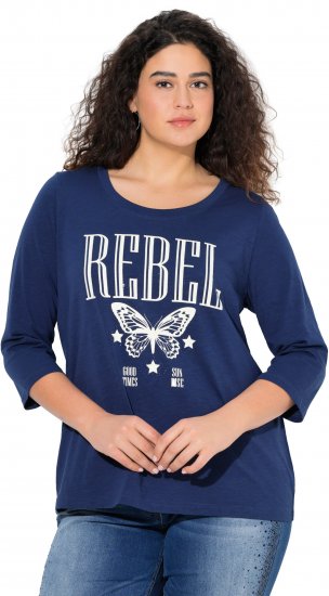 Ulla Popken Rebel 3/4 Sleeve Graphic Tee Ink Blue - Pólók - 