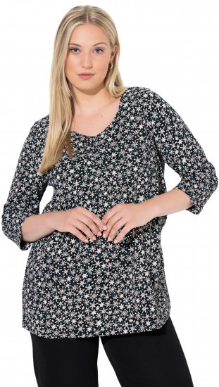 Ulla Popken Snowflake Print 3/4 Sleeve Tee Black - Pólók - 